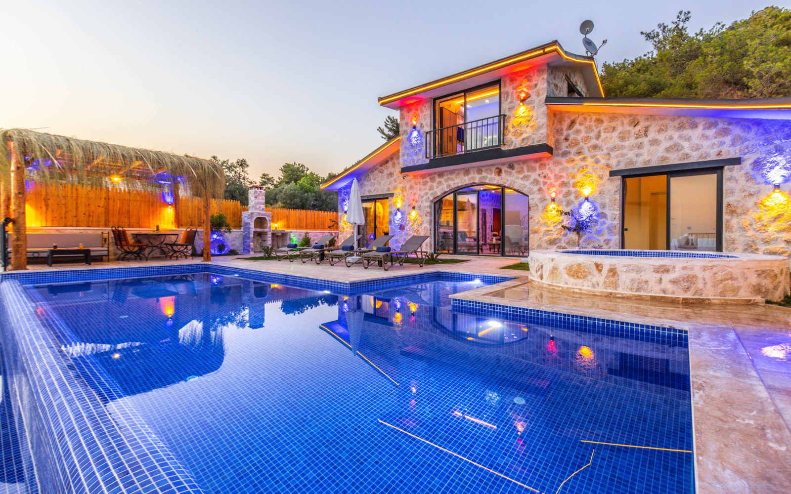Screened pool at evening